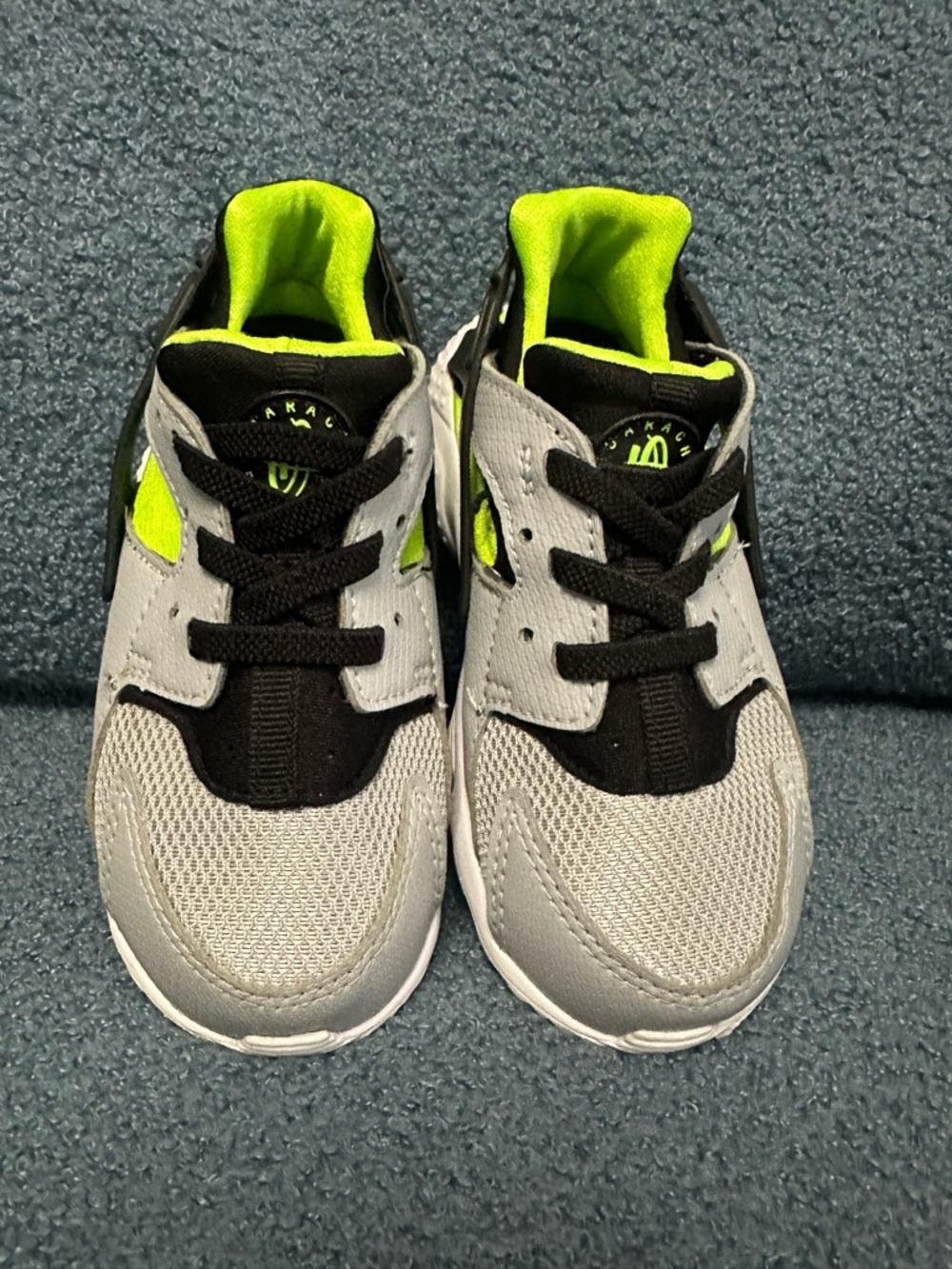 Nike Kids Huarache Run Gray and Neon Green Athletic Sneakers